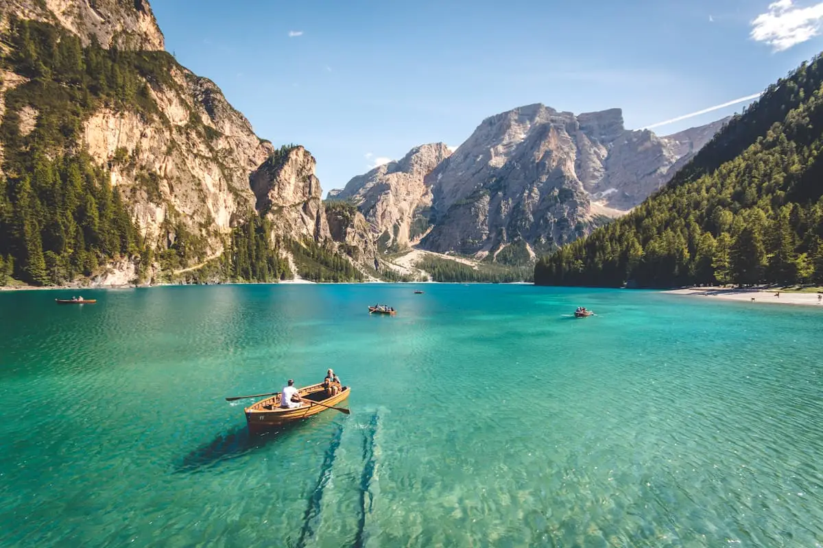 Kayak on a clear alpine lake
